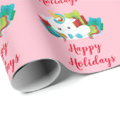 Pink Happy Holidays Unicorn Geschenkpapier (Rolleneckpunkt)