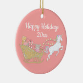 Pink Happy Holidays Unicorn Santa's Sleigh Keramik Ornament (Rechts)