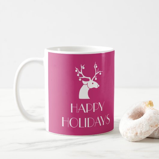 Pink HAPPY HOLIDAYS Weihnachtsbaum Name Kaffeetasse (Mit Donut)