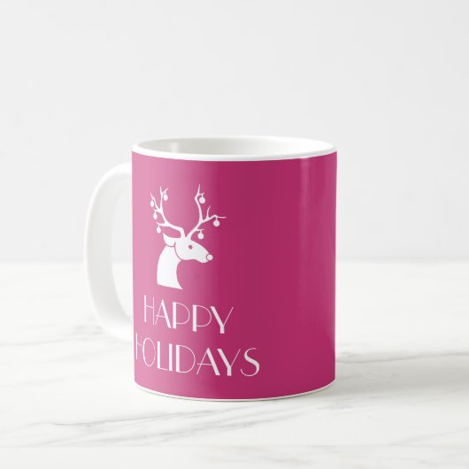 Pink HAPPY HOLIDAYS Weihnachtsbaum Name Kaffeetasse (Vorderseite Links)