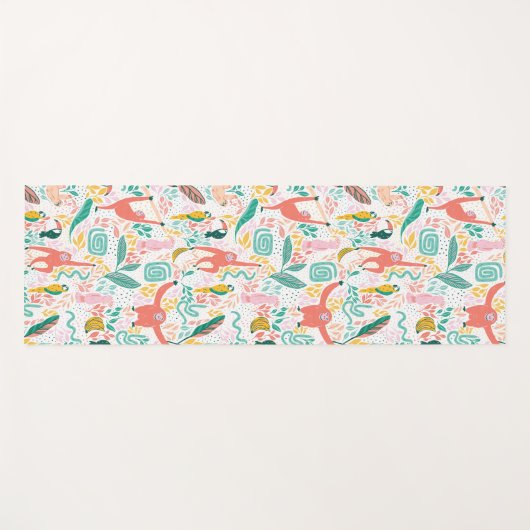 Pink Happy Jungle Animal Pattern & Tropical Blätte Yogamatte (Vorderseite (Horizontal))
