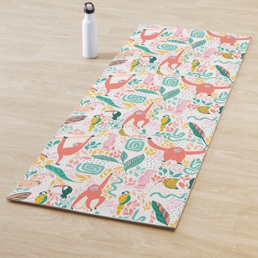 Pink Happy Jungle Animal Pattern & Tropical Blätte Yogamatte (Beispiel)