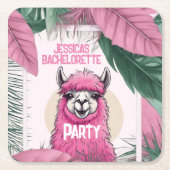Pink Happy Lama Bachelorette Rechteckiger Pappuntersetzer (Vorderseite)