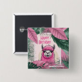 Pink Happy Lama lächeln Button (Vorne & Hinten)