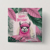 Pink Happy Lama lächeln Button (Vorderseite)