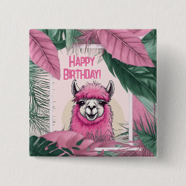 Pink Happy Lama lächeln Button