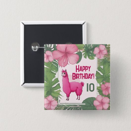 Pink Happy Lama lächeln Button (Vorne & Hinten)