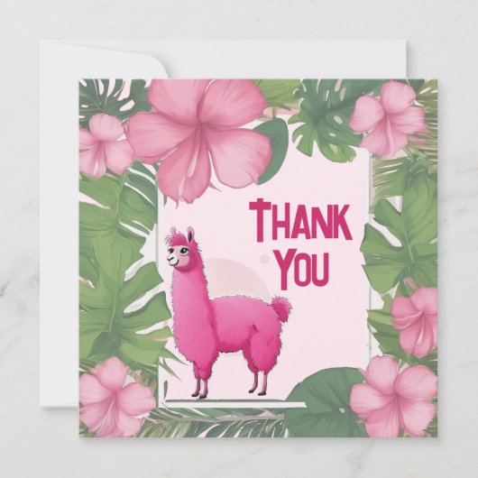 Pink Happy Lama lächeln Dankeskarte (Vorderseite)