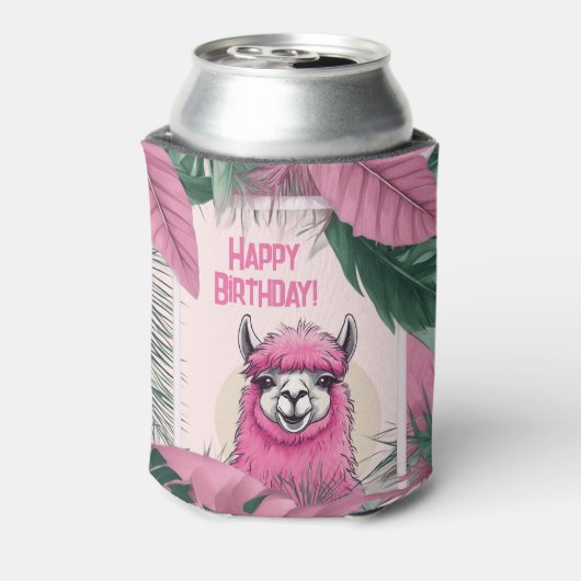 Pink Happy Lama lächeln Dosenkühler (Kanne Rückseite)