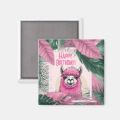 Pink Happy Lama lächeln Magnet (Vorderseite/Rückseite)