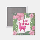 Pink Happy Lama lächeln Magnet (Vorderseite/Rückseite)