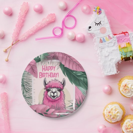 Pink Happy Lama lächeln Pappteller (Party)