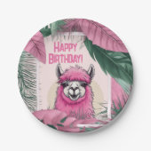 Pink Happy Lama lächeln Pappteller (Vorderseite)