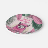 Pink Happy Lama lächeln Pappteller (Schrägansicht)