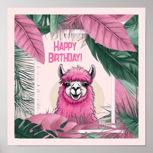 Pink Happy Lama lächeln Poster (Vorne)