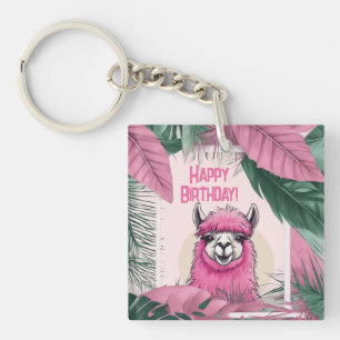 Pink Happy Lama lächeln Schlüsselanhänger