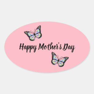 Pink Happy Mother's Day Butterfly Ovaler Aufkleber