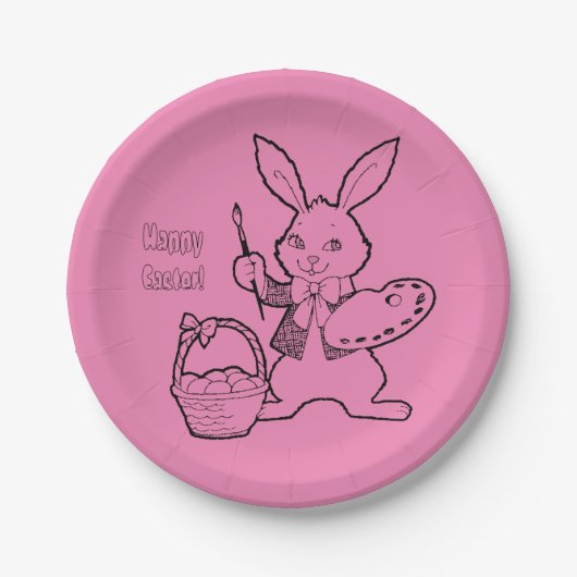 Pink Happy Oaster Bunny Painting Eggs Paper Teller (Vorderseite)