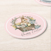 Pink Happy Oaster Bunny Runder Pappuntersetzer (Angewinkelt)