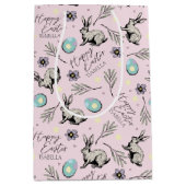 Pink Happy Oaster Name Bunny Mittlere Geschenktüte (Vorderseite)