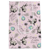 Pink Happy Oaster Name Bunny Mittlere Geschenktüte (Rückseite)