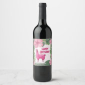 Pink Happy Smiling Lama Weinetikett (Vorderseite)