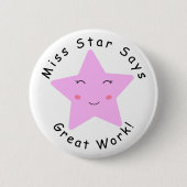 Pink Happy Star Girl Great Work Button (Vorderseite)