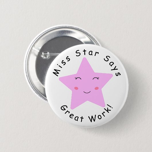 Pink Happy Star Girl Great Work Button (Vorne & Hinten)