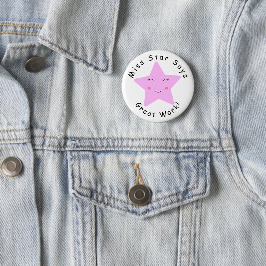 Pink Happy Star Girl Great Work Button (Beispiel)