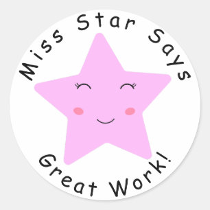 Pink Happy Star Girl Great Work Runder Aufkleber