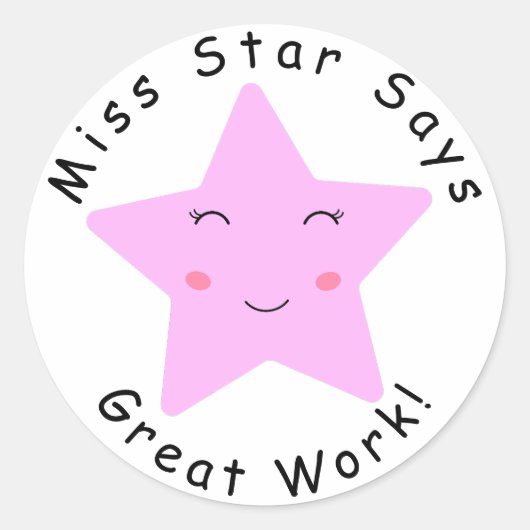 Pink Happy Star Girl Great Work Runder Aufkleber (Vorderseite)