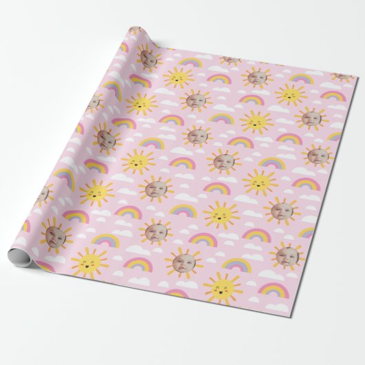 Pink Happy Sun und Sky Custom Foto Wrapping Paper Geschenkpapier (Ungerollt)