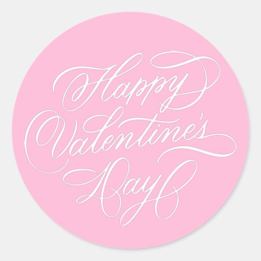Pink Happy Valentines Day Elegant Calligraphy Runder Aufkleber (Vorderseite)