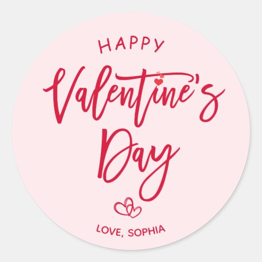 Pink Happy Valentines Day Round Sticker (Vorderseite)