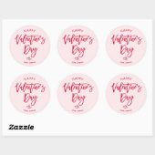 Pink Happy Valentines Day Round Sticker (Blatt)