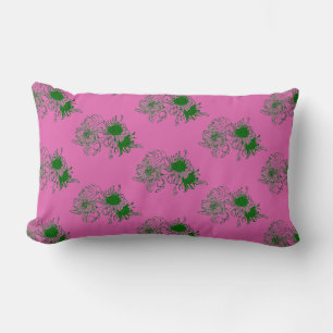 „Pink Harmony – Kissen mit grünem Chrysanthemenmus