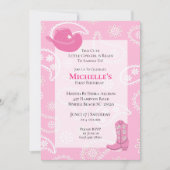 Pink Hat Boots Kuh Girl Erstgeburt Einladung (Vorderseite)