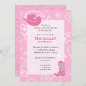 Pink Hat Boots Kuh Girl Erstgeburt Einladung (Vorne/Hinten)