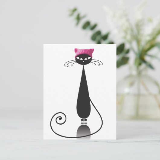 Pink Hat Kitty Cat Postkarte (Stehend Vorderseite)