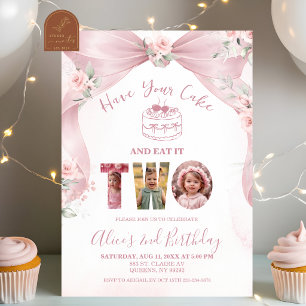 Pink Have Your Cake und Eat it TWO Geburtstag Einladung