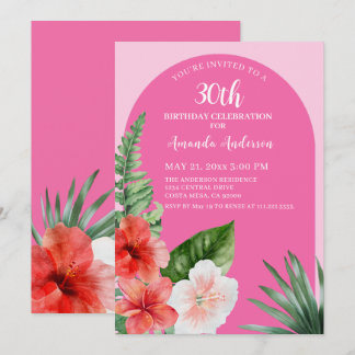 Pink Hawaiian 30. Geburtstag  Einladung