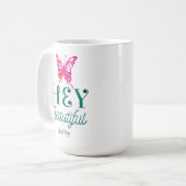 Pink He Beautiful Zitat Green Typografie Kaffeetasse (Vorderseite Links)