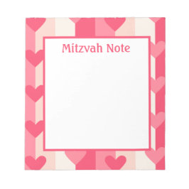 Pink Hearls Girls Mitzvah Notes Notepad Notizblock