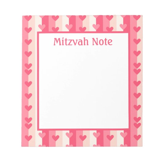 Pink Hearls Girls Mitzvah Notes Notepad Notizblock (Vorderseite)