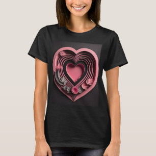 Pink Heart 3D Paper Art Design T - Shirt