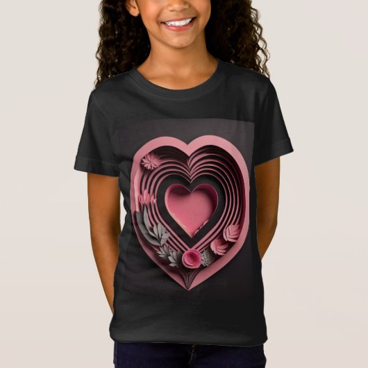 Pink Heart 3D Paper Art Design T - Shirt (Vorderseite)