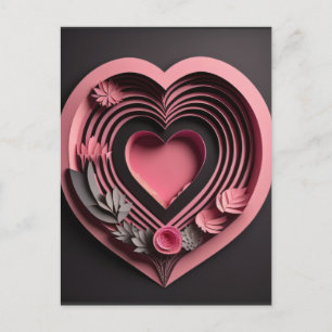 Pink Heart 3D Paper Art Design T - Shirt Postkarte