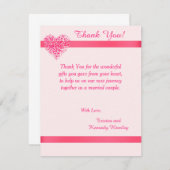 Pink Heart 4x5 Flat Wedding Danke Karte (Vorne/Hinten)