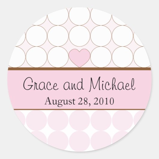 Pink Heart and Polka Dots Wedding Runder Aufkleber (Vorderseite)