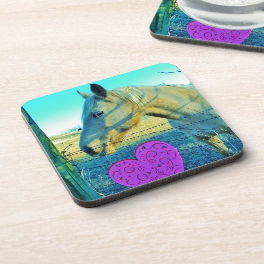 Pink Heart and Yellow Horse Getränkeuntersetzer (Linke Seite)